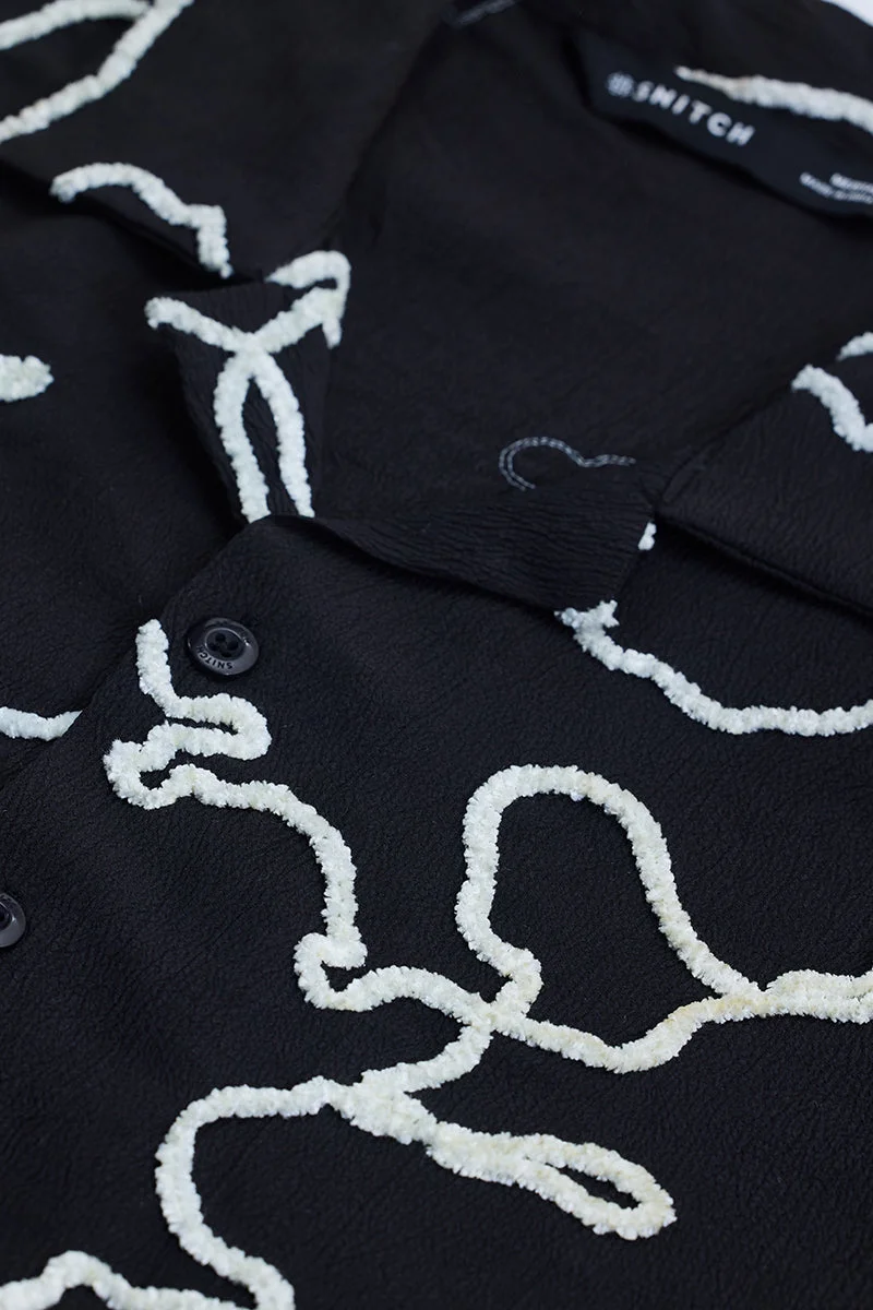 SNITCH Black Textured Abstract Box Fit Shirt